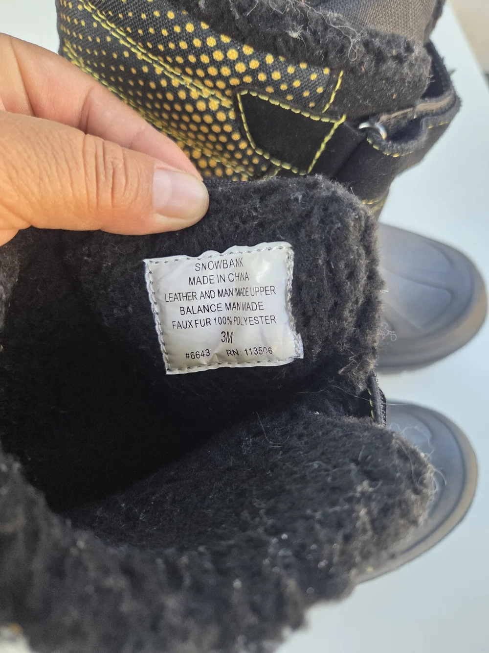 Khombu Kids Black Snow Boots with Yellow Stitching